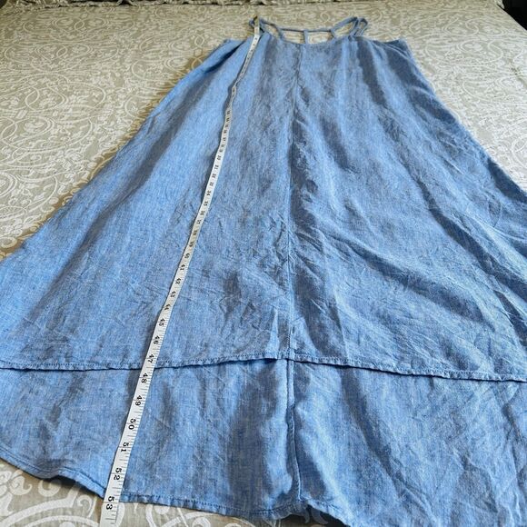 Antibes Blanc Sundress Women L Blue Chambray Maxi Strappy Asymmetrical Beachy - Picture 7 of 13